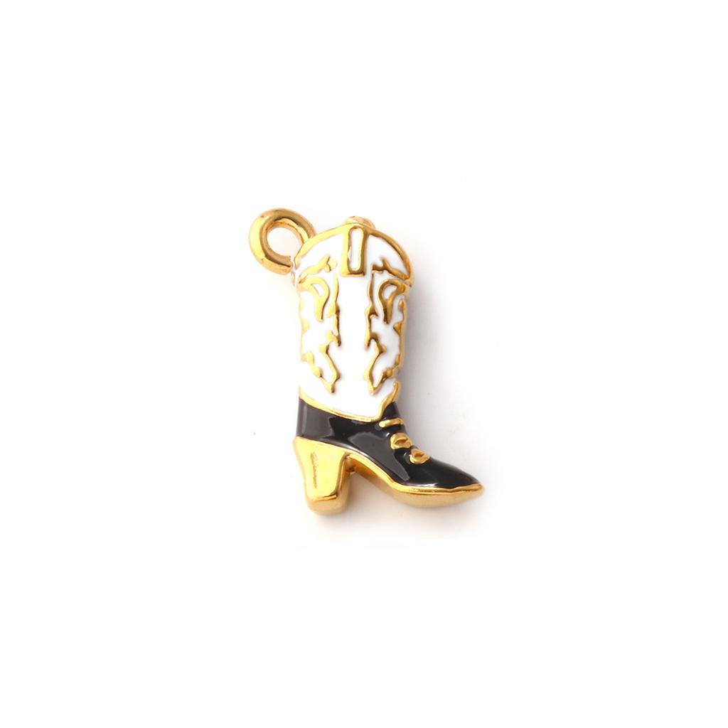 1 Piece 304 Stainless Steel West Cowboy Charms 18K Gold Plated Enamel Boots 3D Pendants For DIY Necklace Jewelry 19mm x 14mm