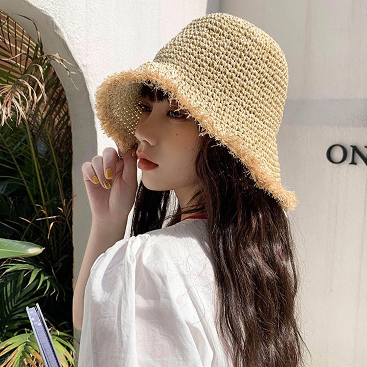 Straw Hat Women's Summer Beach Sun Hat Ins Versatile Foldable Sun Hat Small Fresh Bucket Hat