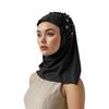 Women Solid Color Lace Rhinestone Muslim Hijab Wrap Islamic Scarf Cap Head Cover
