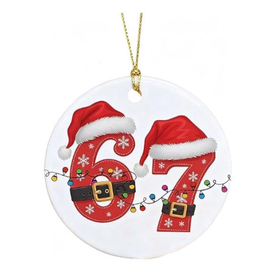 Christmas Pendant Striped Print Number 6 7 Charm 2D Acrylic Hanging Pendant Party Home Festive Cheer