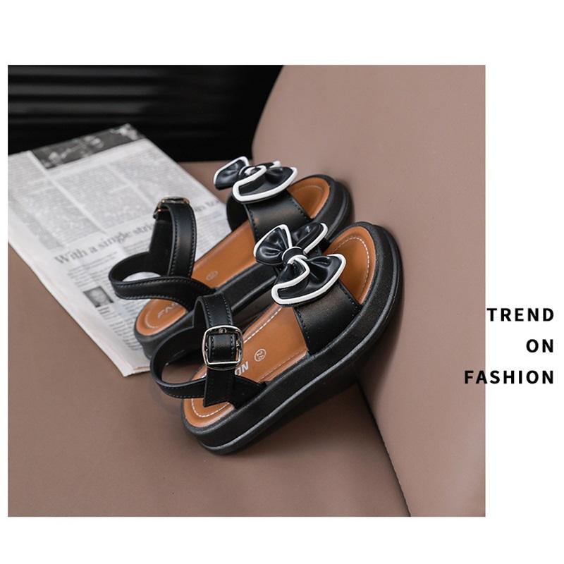 Children's Fashionable Sandals For Summer, Girls' Bow-shaped Princess Sandals. Student Outerwear With Velcro Sandals