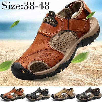 Sandali estivi da uomo in vera pelle, sandali da spiaggia alla moda, scarpe da trekking casual