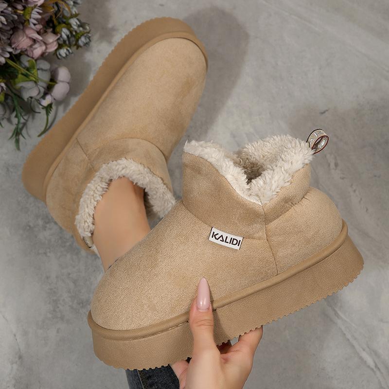 Warm Fleece Lining Platform Snow Boots for Women Non Slip Thick Sole Winter Ankle Boots Woman Flat Heels Indoor Cotton Shoes