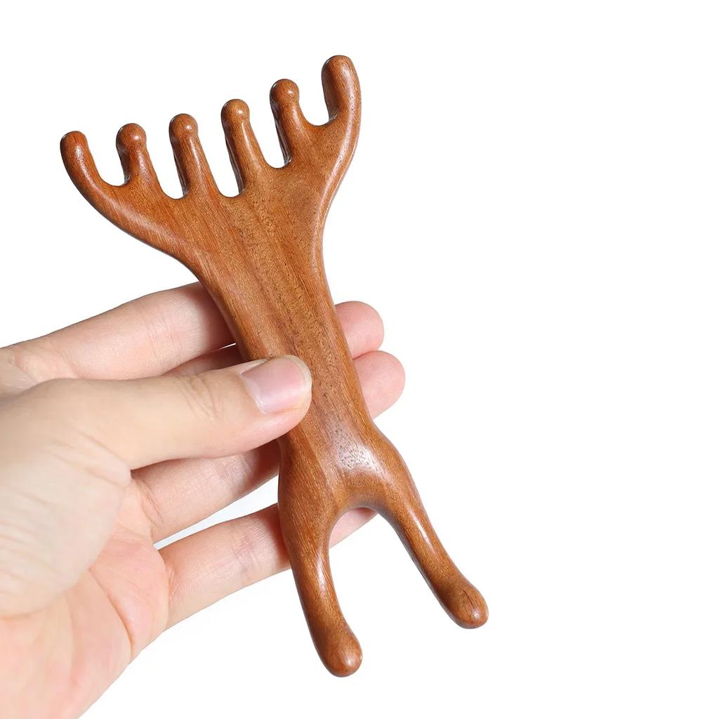 Body Meridian Massage Comb Sandalwood Deer Antlers Wide Tooth Acupuncture Help Blood Circulation Anti-static Smooth Hair