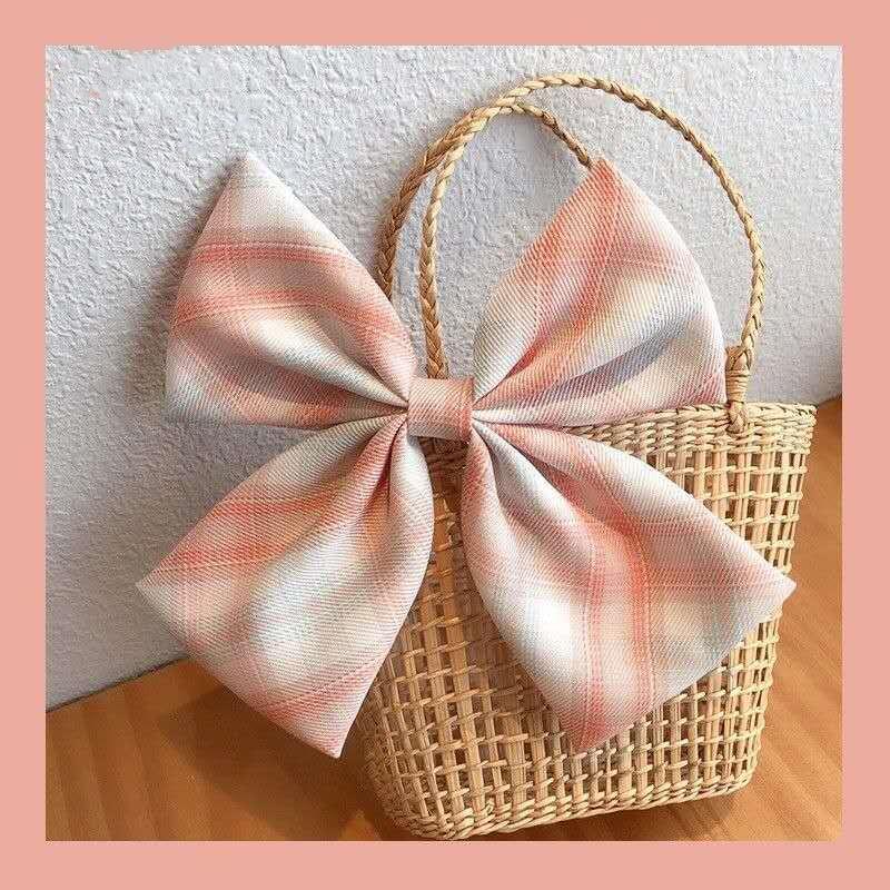 

2 шт./лот Большая женская заколка для волос с бантами Корейская Японская клетчатая тканевая заколка-бант для школьной формы, для прически «конский хвост», аксессуары для укладки волос