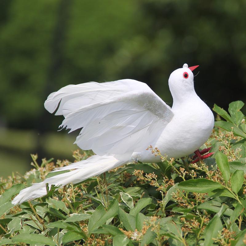 

White Dove Wedding Decoration: 20CM Feathered Pigeon with Wings Spread for Green Plant Arrangements