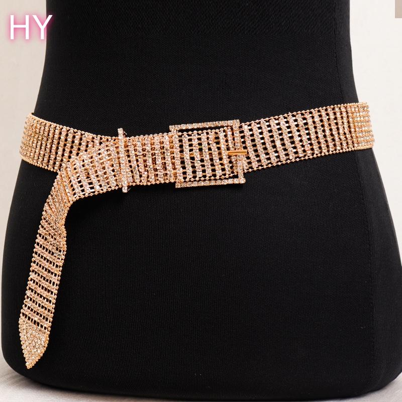 HY Bling Belt Ladies Women Luxury Bling Waist Full Diamond Rhinestone Chain Belt