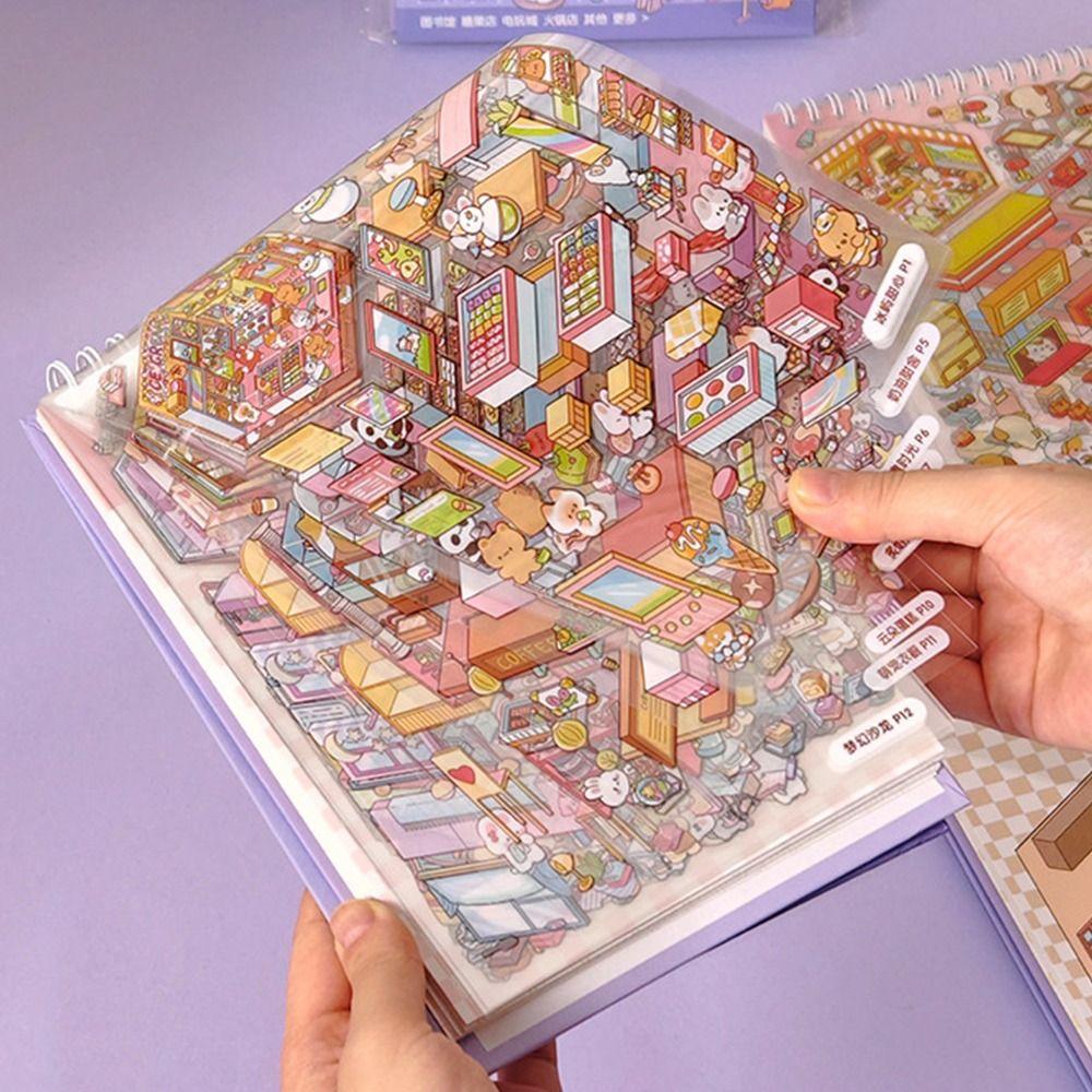 3D Cabin Scene Stickers Book Visual Stacking Cartoon Miniature Scene Sticker DIY Cabin Scene Toy Game Stickers