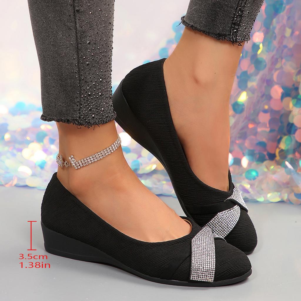 Ballerinas im französischen Stil, bequeme und stilvolle Einzelne Schuhe mit niedrigem Absatz, Damen-Fla mit niedrigem Ausschnitt, verziert mit Strasssteinen