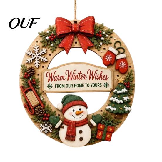 DIY Holiday Craft Decorations Interchangeable Wooden Christmas Wreath, 12 Pcs Front Door Plaque, Indoor Festive Atmosphere Decor Handmade Pattern