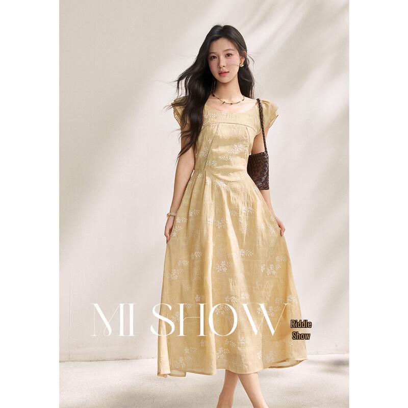 Mishow Women s Embroidered Square Neck A-Line Dress M