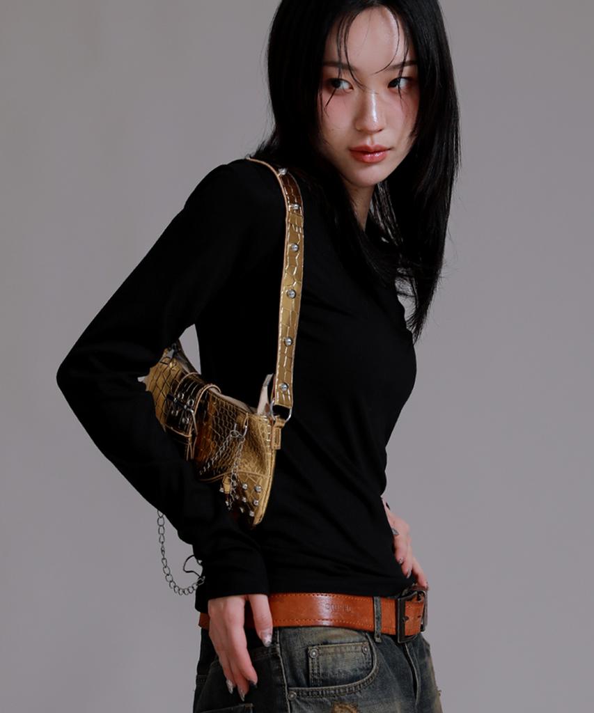 LIKE THE MOST Basic Round Ribbed T-Shirt_Black