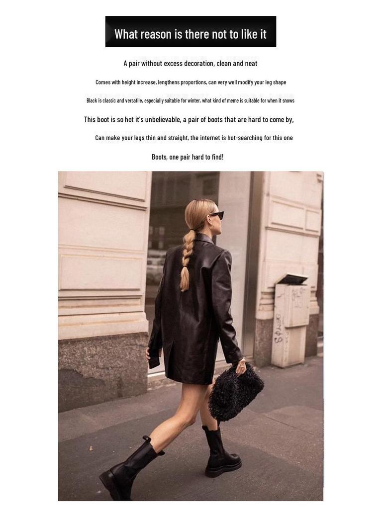 Mona Martin 2025 Damen Chelsea Mid-Calf Stiefel - Herbst/Winter, mit Samt, dicksohlig, Übergröße 41-43