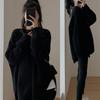 Frauen Herbst Winter Lange Pullover Pullover Oansatz Volle Hülse Lose Strick Unten Shirt Top Einfarbig