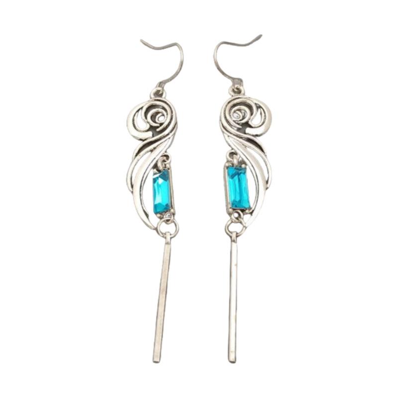Necklace Geometric Inlaid Square Zircon Earrings Fashionable Long Tassel Women's Earrings Pendant