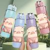 1PC Cute Pink Piglet Cartoon 750ml Color Plastic Sports Water Bottle Leakproof Flip Straw Lid Suitable for Sports Office Home Use