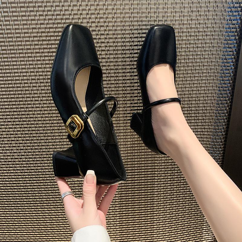 Fashion Female Sandals Cheongsam Mary Jane Square Shoes Dress Shoes Woman Heel Pumps Buckle Strap Shallow