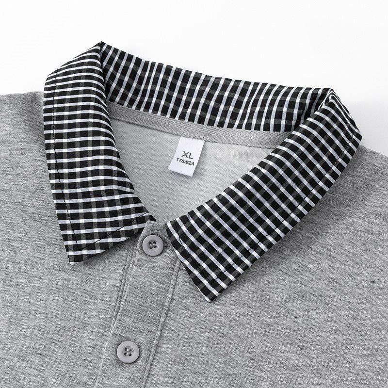 Men's Plaid Lapel T-Shirt, Fake Two-Piece, Breathable, Loose Fit, Spring/Summer, Five-Point Sleeve, Casual Top