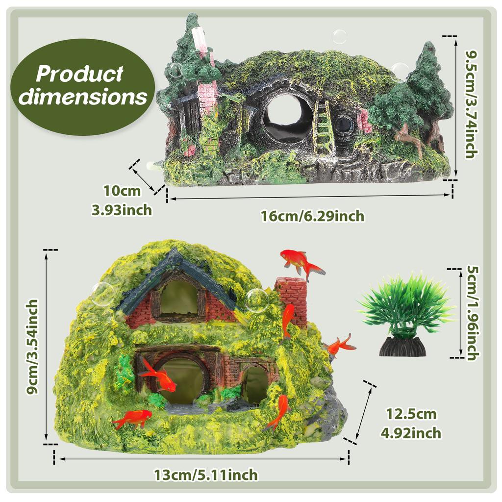 6Pcs Resin Aquarium Decoration Sets Fish Tank Artificial Rockery Landscape Hiding Cave Mountain View Ornament for Cave Pet Fish