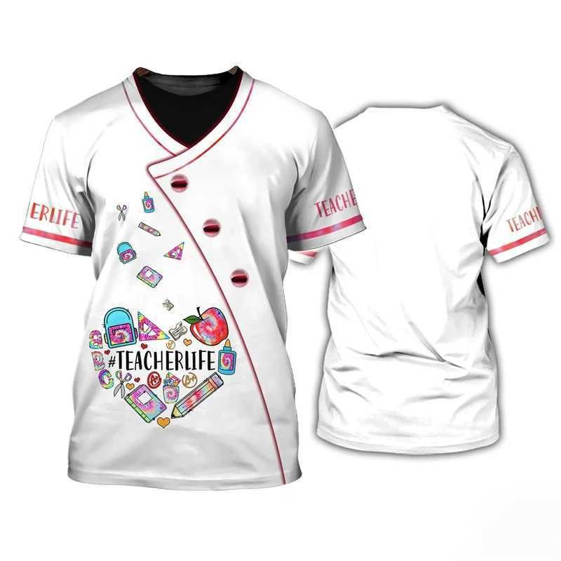 

Summer Round Neck 3D Teacher Themed Graphic Print Top Fashionable Casual Short Sleeved Men s and Women s Unisex T-shirts XS