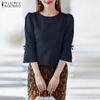 ZANZEA Women Casual Round Neck Solid Color 3/4 Sleeve Blouse