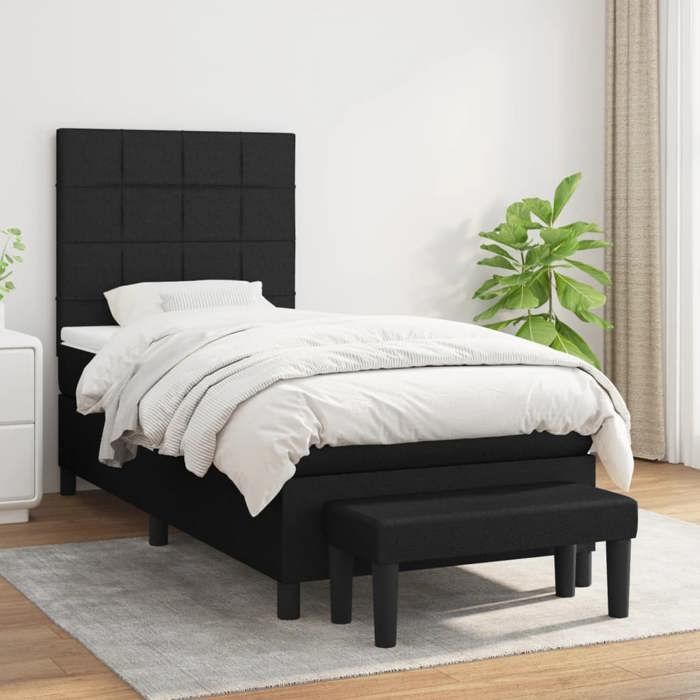 Maison Exclusive - Sommier à lattes de lit avec matelas Noir 90x200 cm Tissu