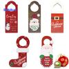 Christmas Wooden Doorknob Decoration Santa Claus Snowman Stocking Holiday Decor Door Handle Hanger Pendant Party Supplies