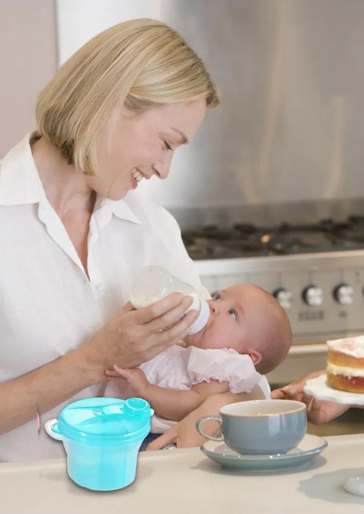 Portable Rotating Milk Powder Container With 3 Compartments For Storing And Dispensing Baby