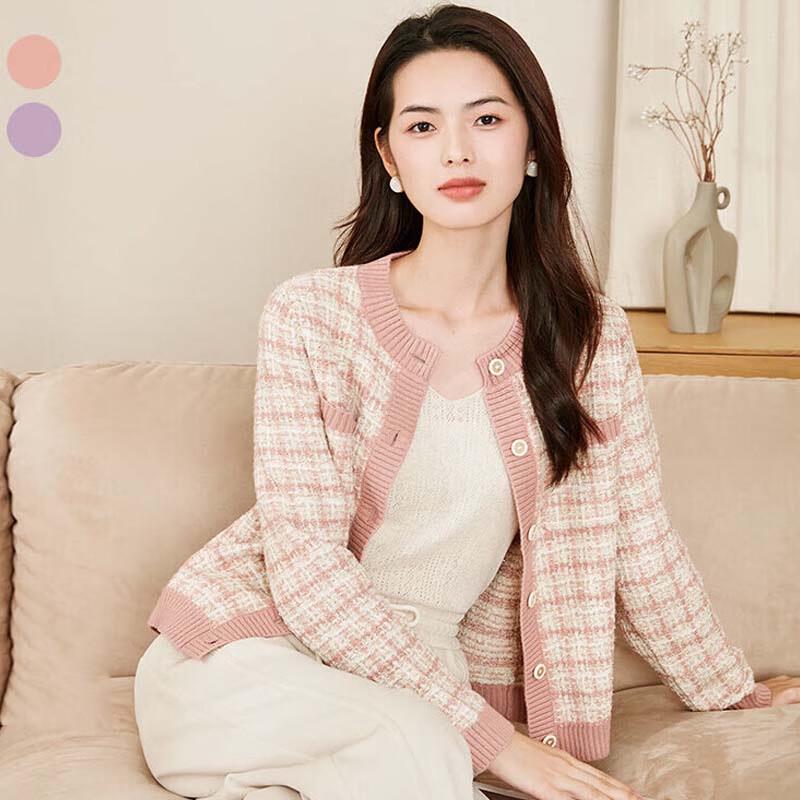 JESSIE Elegant Plaid Color-block Cardigan