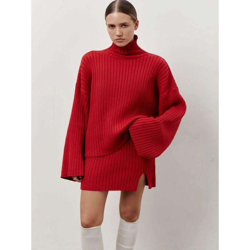 Romantic Love Charming French Atmosphere Gentle Elegant Lazy Sweater + Split Skirt Two-piece Set