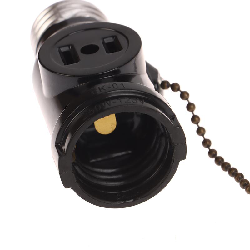 White Black Bakelite L5-15R Us To E26 Light Bulb Socket With 15Cm Pull Chain Switch America Lamp Holder Conversion Base