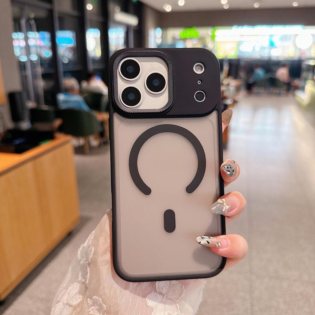 Apple 17 Pro Max Drop-Proof Magnetic Phone Case with Diamond Texture & Pure Color Lens