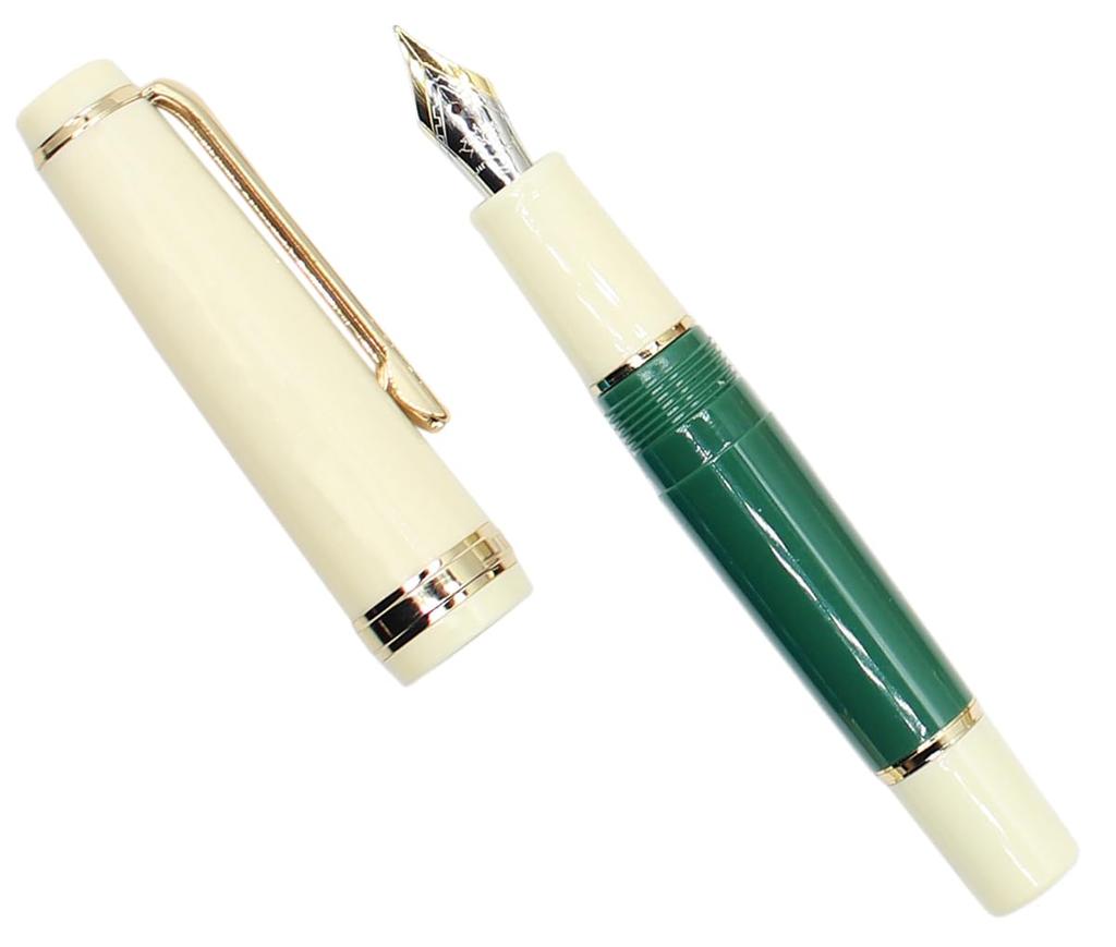 Gullor Mini Fountain Pen Gold Acrylic Pocket Bent Trim, Pen, Green, Nib.