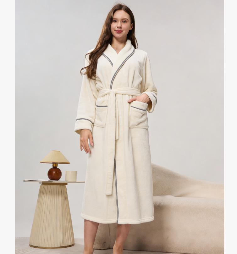 Unisex Flannel Bathrobe: Fleece Lined, Thickened, Plus Size, Autumn/Winter