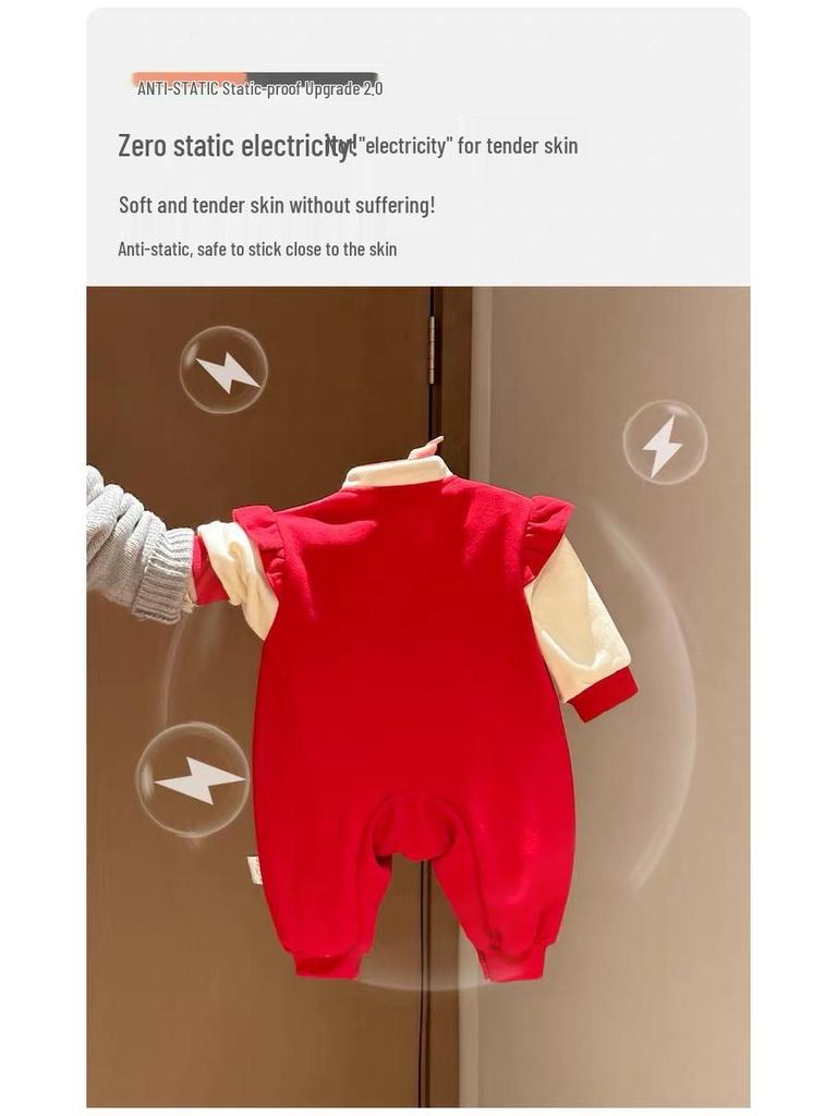 Feestelijk Rood Rompertje voor Baby Meisjes: Volle Maan, Honderd Dagen of Eén Jaar Vieringen