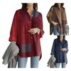 Top a maniche lunghe da donna con risvolto e scollo a V, stampa scozzese vintage, taglie forti, semplice e ampio
