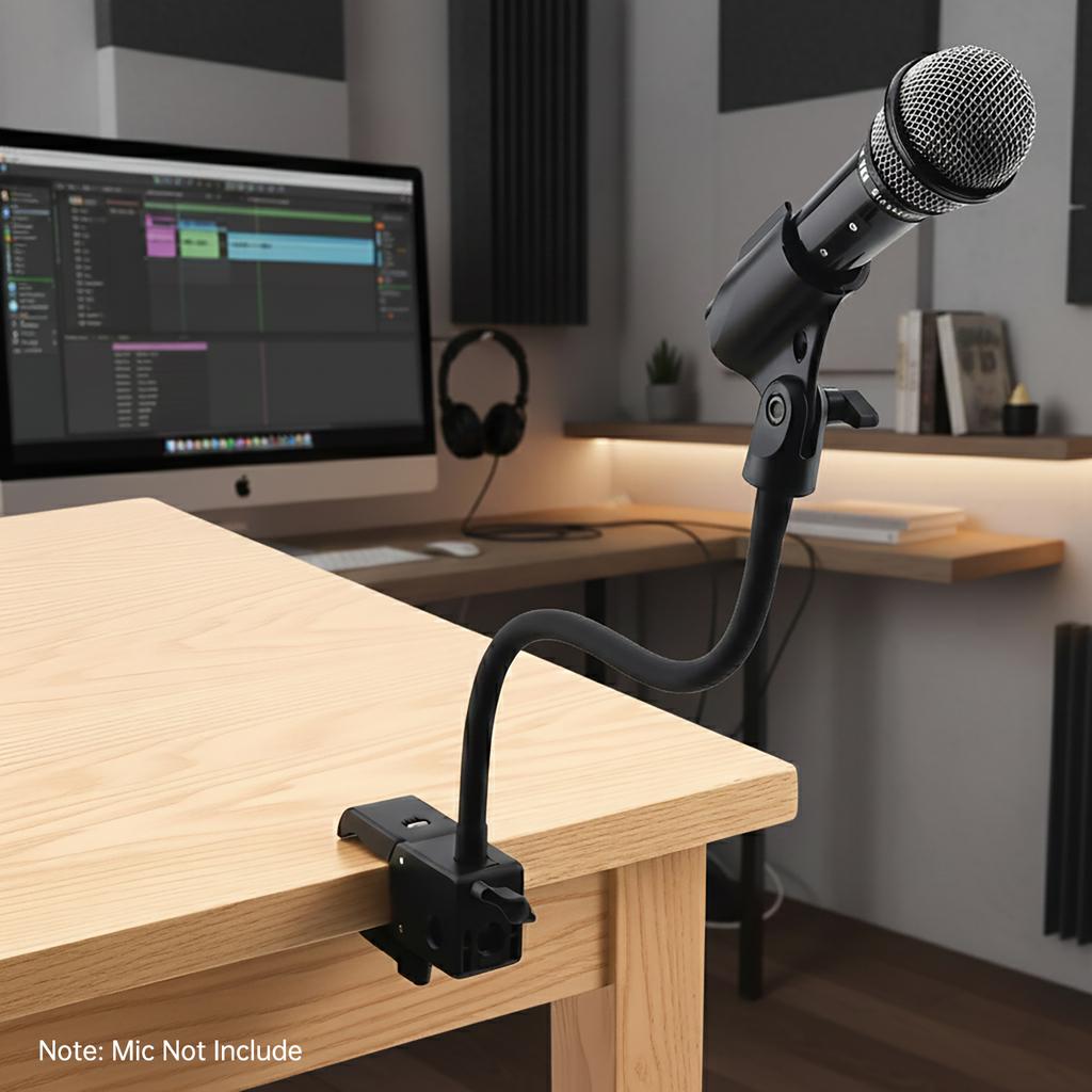 13 inch Gooseneck Microphone Stand Fit for Shure AT2020 with 2 Adapters and Cable Ties Flexible Mic Arm Heavy Duty Super Clamp