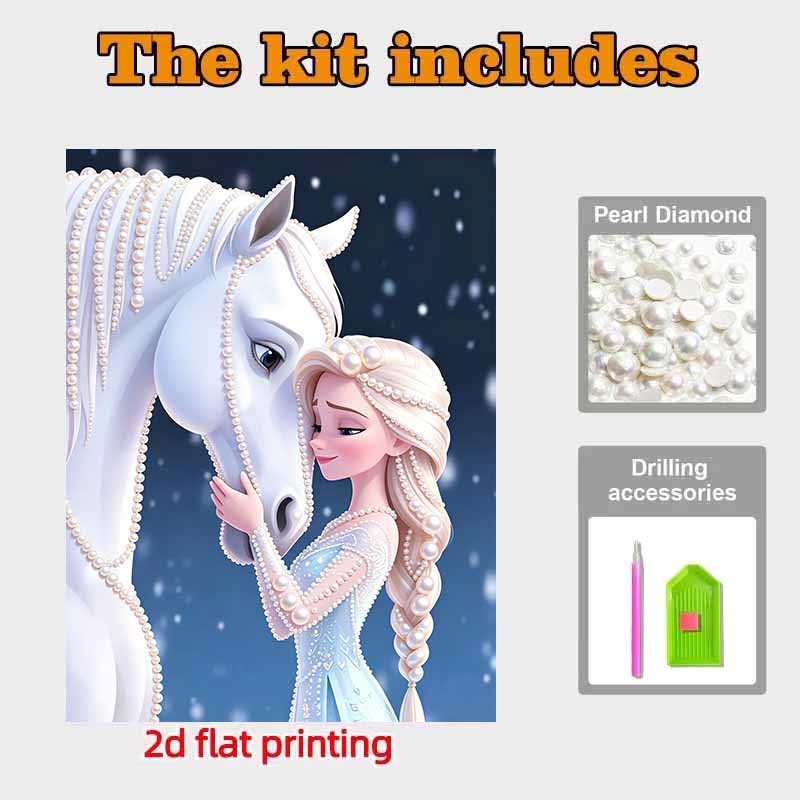 Disney Pearl Painting Frozen Elsa and Her Pony Nook 5D DIY Pearl Picture Crafts for Adults/Beginners Gift Ideas Home Decor