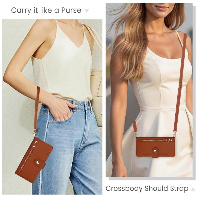 Crossbody Lanyard Leather Zip Wallet Multi Card Phone Case for Samsung Galaxy S25 Edge S24 Ultra S23 Plus S22 S21 FE Flip Cover