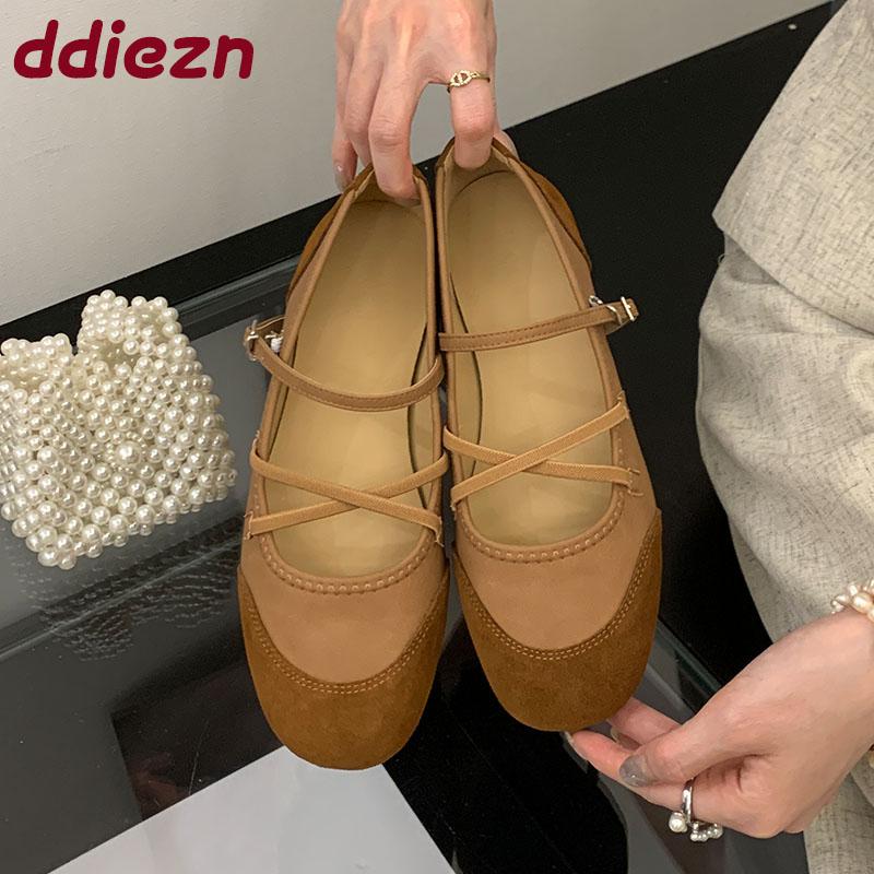 Fashion 2025 New Footwear Buckle Strap Women Mary Janes Flats Shoes Fashion Shallow Luxury Female Round Toe Ladies Flats With Shoes