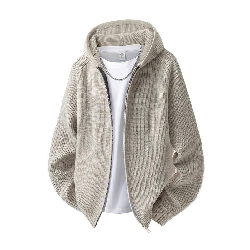Men S Hooded Knit Cardigan Loose Casual Solid Color Outerwear