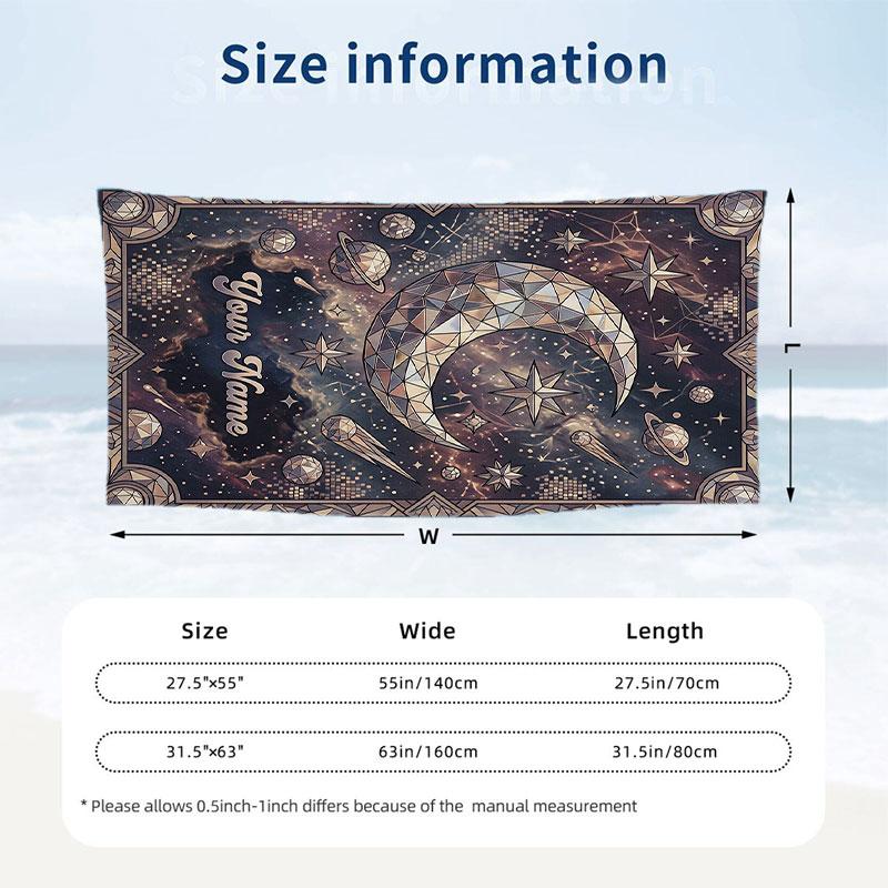 Cosmic Moon Mandala Art Theme Quick Dry Beach Towel Custom Name Text Print Large Sand Resistant Towel Beach Vacation