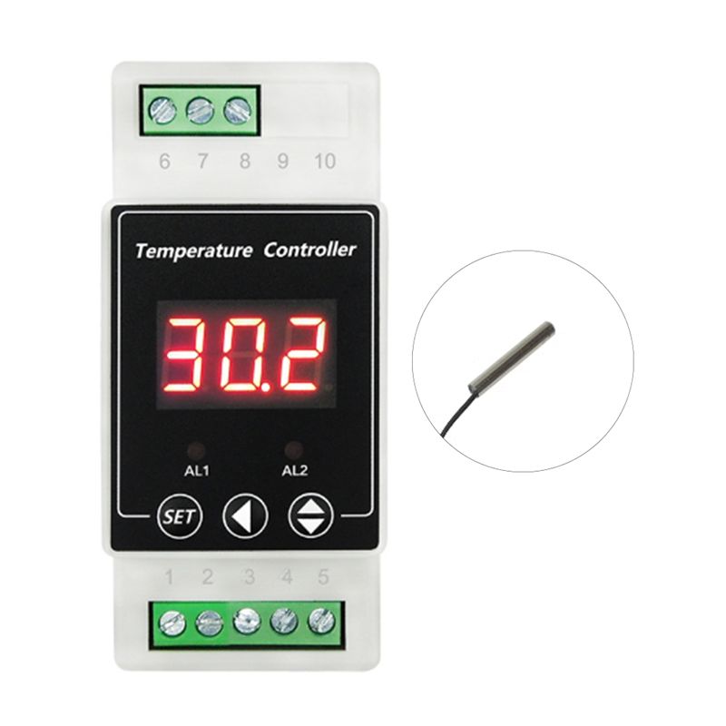 

AEE4-LED Rail Thermostat AC220V 2-Way Relay Din Rail Mounted Controller Heating And Cooling Temperature Alarm Controller