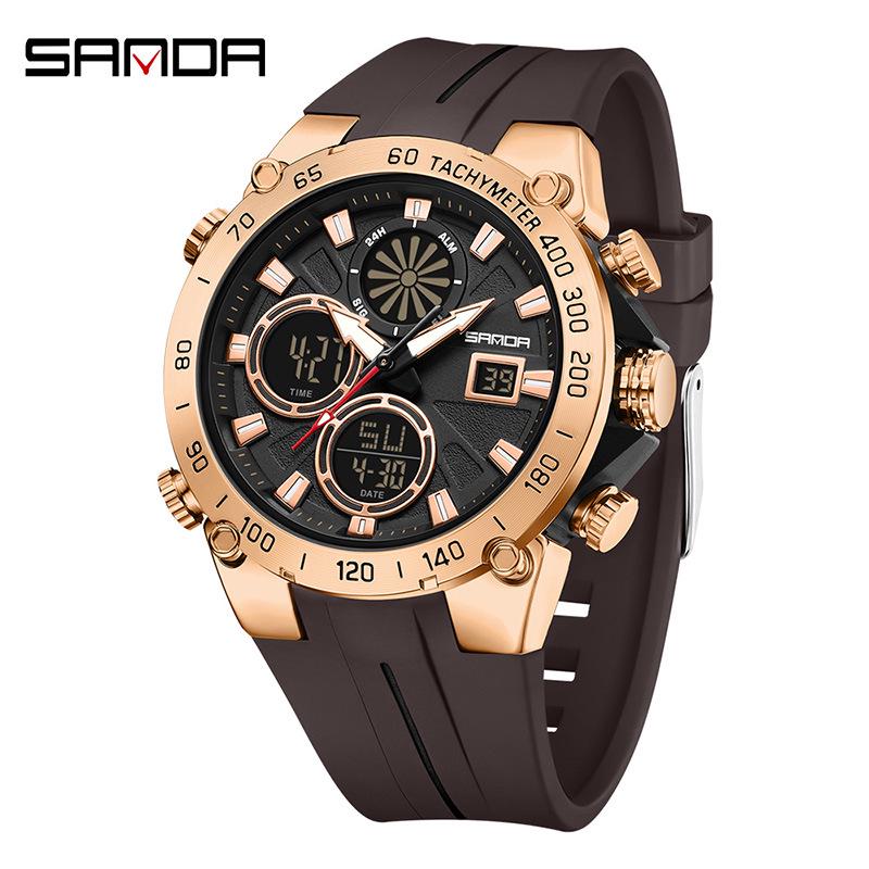 SANDA Men's Fashion Sports Dual Display Electronic Watch – Multifunction Timer, Alarm, Luminous, Waterproof.