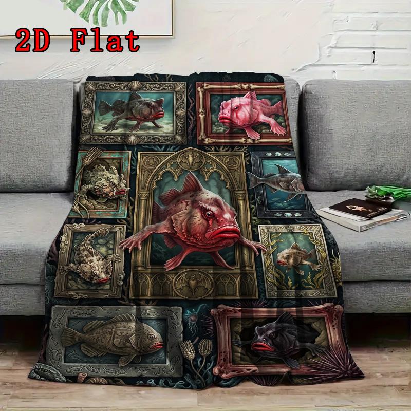 Sea Creatures 2D Flat Pattern Flannel Blanket, High quality All Seasons, Home Decor, Warmth and Comfort, Perfect for Christmas Gifts.