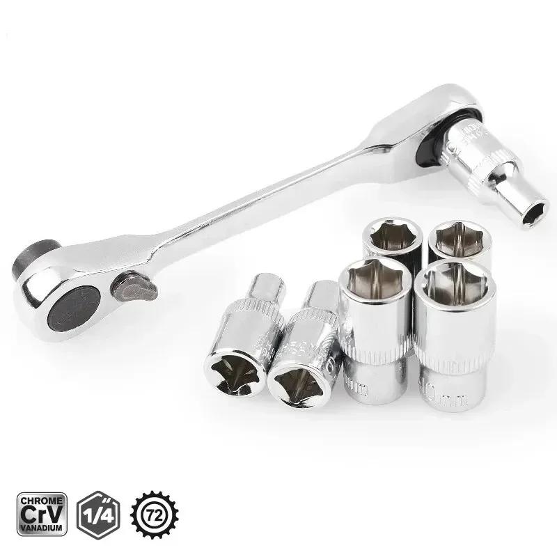 Mini Double Headed Ratchet Wrench Drive Socket Screwdriver Bit Driver Quick Release Ratchet Wrench Hand Tools