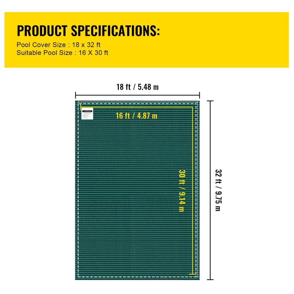 SucceBuy Pool Safety Cover Rectangle Inground Pool Cover Mesh Solid Pool Safety Cover For Winter Safety Swimming Pool Cover