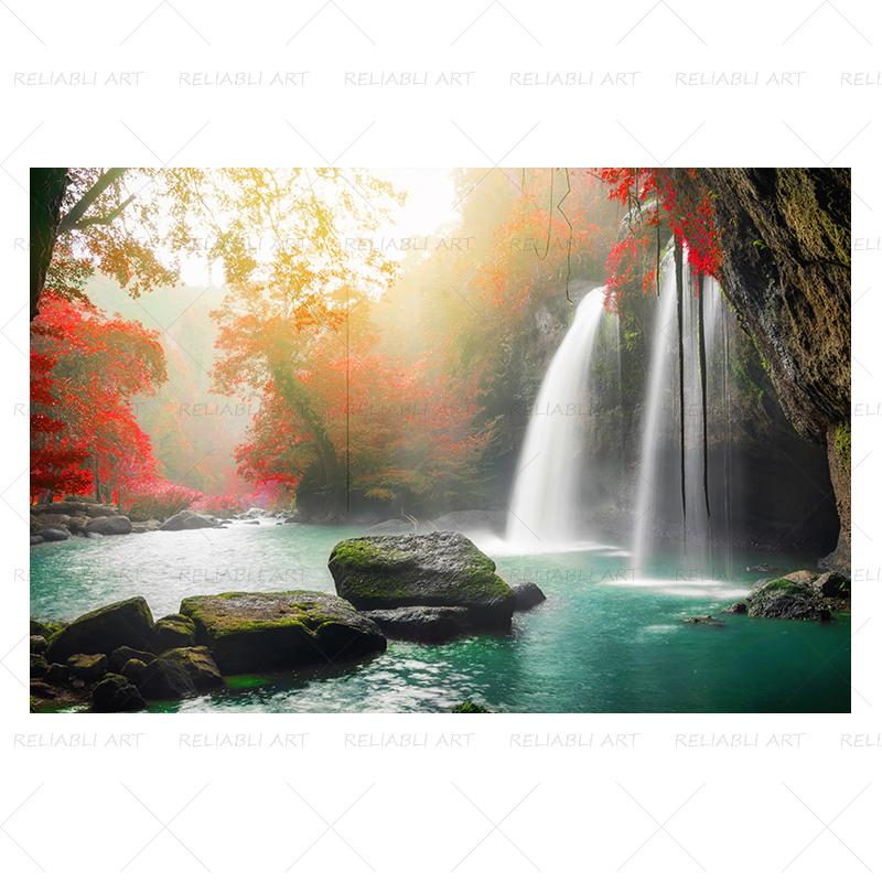 YS-Art Quadri acrilici su tela pronti da appendere Cascata Dipinta a mano Arredamento del salotto Immagini decorazione casa 140x70 cm
