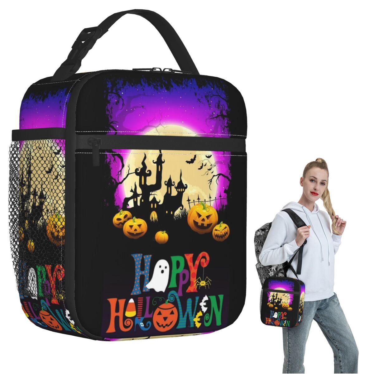Ghost Pumpkin Halloween Insulated Lunch Bag for Women Children Portable Food Boxes Thermal Lunch Box Tote One Size
