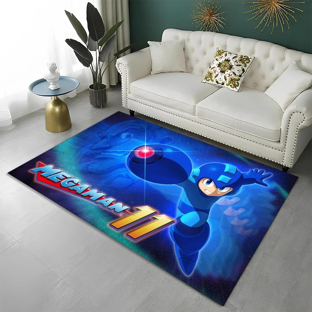 Retro Games Megaman Rockman Cartoon Carpet Rug for Home Living Room Bedroom Sofa Doormat Decor,Child Area Rug Non-slip Floor Mat